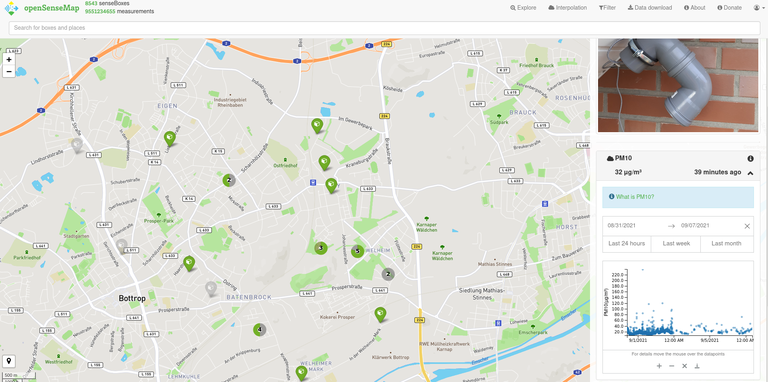 Screenshot zur Datenvisualisierung mit Opensensemap